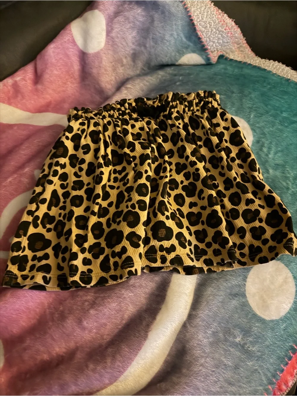 Leopard Print Elastic Waist Mini Skirt - Black and Tan